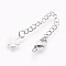 Brass Chain Extender, with Lobster Claw Clasps, Cadmium Free & Nickel Free & Lead Free, Long-Lasting Plated, Clover, Platinum, 70~75x3mm, Hole: 2.5mm, Clasps: 10x6x3mm