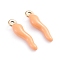 Ion Plating(IP) 304 Stainless Steel Pendants, Enamelled Sequins, Horn of Plenty/Italian Horn Cornicello Charms, Golden, Light Salmon, 17.5x4.5x3.5mm, Hole: 1mm