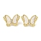 Brass Pave Clear Cubic Zirconia Butterfly Connector Charms with Sea Shell, Cadmium Free & Nickel Free & Lead Free, Real 18K Gold Plated, 8.5x12x4mm, Hole: 1.4mm