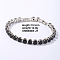 Hip-hop Brass Micro Cubic Zirconia Link Chain Bracelets for Men and Women, Black, 7-5/8 inch(19.5cm)