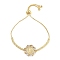 Virgin Mary Theme Brass Micro Pave Cubic Zirconia Slider Bracelets for Women, Long-Lasting Plated, Real 18K Gold Plated, Flower, Inner Diameter: 2-1/8 inch(5.5cm), link: 14~24x27~21x2~3mm