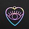 Ion Plating(IP) 201 Stainless Steel Pendants, Laser Cut, Hollow, Heart with Eye, Rainbow Color, 26.5x24.5x1mm, Hole: 2mm