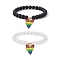 2Pcs 2 Style Synthetic Hematite & Glass Round Beaded Stretch Bracelets Set, Pride Rainbow Flag Alloy Enamel Charms Stackable Bracelets, Heart, Inner Diameter: 2-3/8 inch(5.9~6.1cm), 1Pc/style