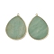 Natural Green Aventurine Pendants, with Brass Findings, Teardrop, Golden, Undyed, 42~42.5x32~32.5x2~3mm, Hole: 2mm
