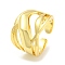 Rack Plating Brass Hollow Open Cuff Rings, Long-Lasting Plated, Lead Free & Cadmium Free, Real 18K Gold Plated, Us Size 7 1/4(17.5mm)