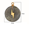 Natural Labradorite Pendants, Flat Round Charms, with Golden Tone Stainless Steel Lightning Slice, 18~19x15x3.7~4.1mm