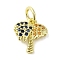 Brass Micro Pave Cubic Zirconia Charms, Cadmium Free & Nickel Free & Lead Free, Real 18K Gold Plated, Coconut Tree Charms, Colorful, 10.5x9.5x2mm, Hole: 3mm