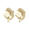 Brass Micro Pave Clear Cubic Zirconia Pendants, Cadmium Free & Lead Free, with Sythetic Opal, Dolphin and Heart, Real 18K Gold Plated, 23x15.5x7.5mm, Hole: 5.5x3mm