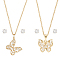 2 Sets 2 Styles Clear Cubic Zirconia Stud Earrings & Butterfly Pendant Necklaces Set, Brass & 304 Stainless Steel Jewelry Set for Women, Golden, 17.51~18.11 inch(44.5~46cm), 5mm, Pin: 0.7mm, 1 Set/style