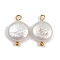Natural Freshwater Pearl Keshi Pearl Pendants, Flat Round Charms, with 304 Stainless Steel Loops, White, Ion Plating(IP), Real 18K Gold Plated, 15.5x10.5x4~4.5mm, Hole: 1.6~1.8mm