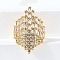 Brass Micro Pave Cubic Zirconia Adjustable Cuff Open Rings, Cadmium Free & Lead Free, Leaf, Real 18K Gold Plated, 30mm, Inner Diameter: Adjustable