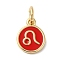 Real 18K Gold Plated Brass Enamel Charms, with Jump Ring, Long-Lasting Plated, Lead Free & Cadmium Free, Flat Round with Leo Charms, Red, 10x8x1mm, Hole: 4mm