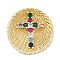 Brass Micro Pave Cubic Zirconia Pendants, Cadmium Free & Lead Free, Round with Cross, Real 16K Gold Plated, Mixed Color, 9x24.5mm, Hole: 4.5x5.5mm
