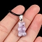 Natural Lepidolite  Carved Pendants, Bear Charms with Metal Snap on Bails, Platinum, 18x10mm