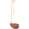 Brass Reverse Style Incense Burner Holder with Wood Teardrop Ash Catcher Tray, Coconut Brown, 10.5x7.4x26.4cm
