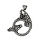 304 Stainless Steel Pendants, Ring with Crow Charm, Antique Silver, 36x33.5x8.5mm, Hole: 7x5mm