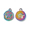 Ion Plating(IP) 304 Stainless Steel Pendants, Flat Round with Star, Rainbow Color, 16x13x2mm, Hole: 2.5mm