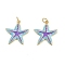 Brass Enamel Pendants, with Jump Rings, Rack Plating, Real 18K Gold Plated, Lead Free & Cadmium Free, Long-Lasting Plated, Starfish Charms, Medium Purple, 19.5x18x2.5mm, Hole: 3.4mm