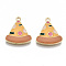 Eco-Friendly Zinc Alloy Pendants, with Enamel, Cadmium Free & Nickel Free & Lead Free, Pizza, Light Gold, Sienna, 19x17x2mm, Hole: 1.8mm