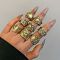 Adjustable Ethnic Style Alloy Cuff Rings, Punk Style Ring Set, Antique Golden, Inner Diameter: 18mm
