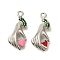 Brass Enamel Pendants, Platinum, Palm with Heart Charm, Mixed Color, 25x11x5mm, Hole: 1.8mm