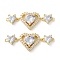 Rack Plating Brass Cubic Zirconia Triple Heart Connector Charm, Long-Lasting Plated, Lead Free & Cadmium Free, Real 18K Gold Plated, Clear, 14.5x39x5.5mm, Hole: 1.4mm