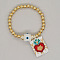 Bohemian Style Glass Seed Beads Charm Bracelets, Brass Round Beads Stretch Bracelets for Women, Rectangle  with Smiley Face, with Lampwork Evil Eye Bead, White