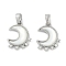 Natural White Shell Moon Pendants, Brass Micro Pave Clear Cubic Zirconia Moon Charms, Platinum, 16.5x13x3mm, Hole: 3x5mm