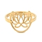 Ion Plating(IP) 304 Stainless Steel Hollow Lotus Adjustable Ring for Women, Real 18K Gold Plated, US Size 6(16.5mm)