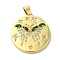 Brass Micro Pave Cubic Zirconia Pendants, Cadmium Free & Nickel Free & Lead Free, Real 18K Gold Plated Flat Round Charms, Butterfly, 27.5x24x4mm, Hole: 5x3.3mm