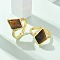 Rhombus Natural Tiger Eye Finger Rings, Golden Tone Brass Cubic Zirconia Cuff Rings, Rack Plating, Long-Lasting Plated, Lead Free & Cadmium Free, Rhombus: 13x18mm, Inner Diameter: 17mm