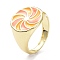 Pinwheel Pattern Alloy Enamel Finger Rings, Light Gold, Orange, 3.5~16.5mm, US Size 7 1/4(17.5mm)