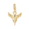 Brass Clear & Green Cubic Zirconia Wings European Dangle Charms, Large Hole Pendants, Cadmium Free & Nickel Free & Lead Free, Real 18K Gold Plated, 39mm, Hole: 7.5x4.5mm