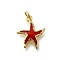 Brass Enamel Pendants, with Jump Ring, Cadmium Free & Lead Free, Long-Lasting Plated, Starfish Charm, Rack Plating, Real 18K Gold Plated, Red, 17x14x1.5mm, Hole: 3mm