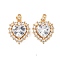 Brass Micro Pave Clear Cubic Zirconia Pendants, Nickel Free, Heart, Faceted, Real 18K Gold Plated, 19.5x16x8.5mm, Hole: 2.5x4mm