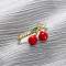 Brass Micro Pave Cubic Zirconia Adjustable Open Cuff Rings for Women, Cherry, with Enamel, Rack Plating, Lasting Plated, Cadmium Free & Lead Free, Real 18K Gold Plated, 12x11.5x13mm, Inner Diameter: 17.2mm