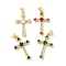Brass Micro Pave Cubic Zirconia Pendants, Cross Charms, Rack Plating, Cadmium Free & Lead Free, Long-Lasting Plated, Real 18K Gold Plated, Mixed Color, 27x16.5x3.5mm, Hole: 4x3.5mm