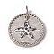 Brass Micro Pave Cornflower Blue Cubic Zirconia Charms, with Jump Rings, Long-Lasting Plated, Flat Round with Starfish/Sea Stars, Platinum, 14x2mm, Jump Ring: 5x0.7mm, Inner Diameter: 3.6mm