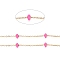 Ion Plating(IP) Stainless Steel Satellite Chains, with Enamel Beads and Spool, Soldered, Long-Lasting Plated, Flat Round, Golden, Hot Pink, 1.5x1.2x0.3mm, about 32.8 Feet(10m)/roll