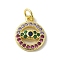 Brass Micro Pave Cubic Zirconia Charms, Cadmium Free & Nickel Free & Lead Free, Real 18K Gold Plated, Eye Charms, Colorful, 14.5x11.5x3mm, Hole: 3mm