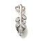 Brass Micro Pave Clear Cubic Zirconia Fold Over Clasps, Cadmium Free & Nickel Free & Lead Free, Leaf, Platinum, 30mm