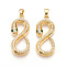 Brass Micro Pave Cubic Zirconia Pendants, Cadmium Free & Lead Free, Snake Charms, Real 18K Gold Plated, 27.5x12x4.2mm, Hole: 3x4~5mm