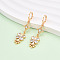 Flower Brass Micro Pave Cubic Zirconia Dangle Leverback Earrings, Long-Lasting Plated, Golden, Clear, 51x12mm
