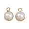 Natural Pearl Round Charms, with Brass Findings, White, Golden, 12~12.5x8.5x8.5~10mm, Hole: 1.8mm