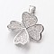 Brass Micro Pave Cubic Zirconia Pendants, Clover, Lead Free & Nickel Free, Platinum, 20x19x4mm, Hole: 4x3mm