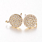 Brass Micro Pave Cubic Zirconia Stud Earring Findings, with Loop, Lead Free & Cadmium Free, Flat Round, Clear, Golden, 11x9x2mm, Hole: 1mm, Pin: 0.8mm
