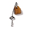 Natural Tiger Eye Pendants, with Stainless Steel Color Tone 304 Stainless Steel Key & Chain, 49x12.5x7.5mm, Hole: 9.5x3.5mm, Lock: 15.5x12x6.5mm, Key: 18x10x2.5mm