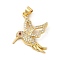 Rack Plating Brass Micro Pave Cubic Zirconia Pendants, Cadmium Free & Lead Free, Real 18K Gold Plated, Hummingbird Charm, Clear, 25x23.5x4mm, Hole: 3.5x5mm