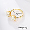 Brass Cuff Rings for Women, with Pearl Beads, Golden, Inner Diameter: 16mm~18mm