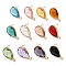 Brass Stud Earring Findings, with Glass and 304 Stainless Steel Pins & Horizontal Loops, Cadmium Free & Nickel Free & Lead Free, Light Glod, Teardrop, Mixed Color, 18~18.5x10.5x4~4.5mm, Hole: 1.8mm, Pin: 0.8mm